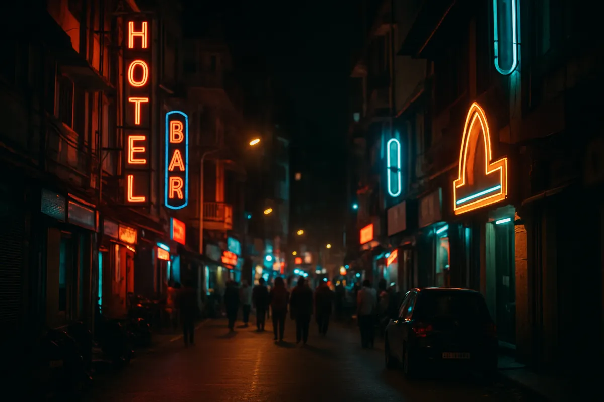 mumbai street scene at night
