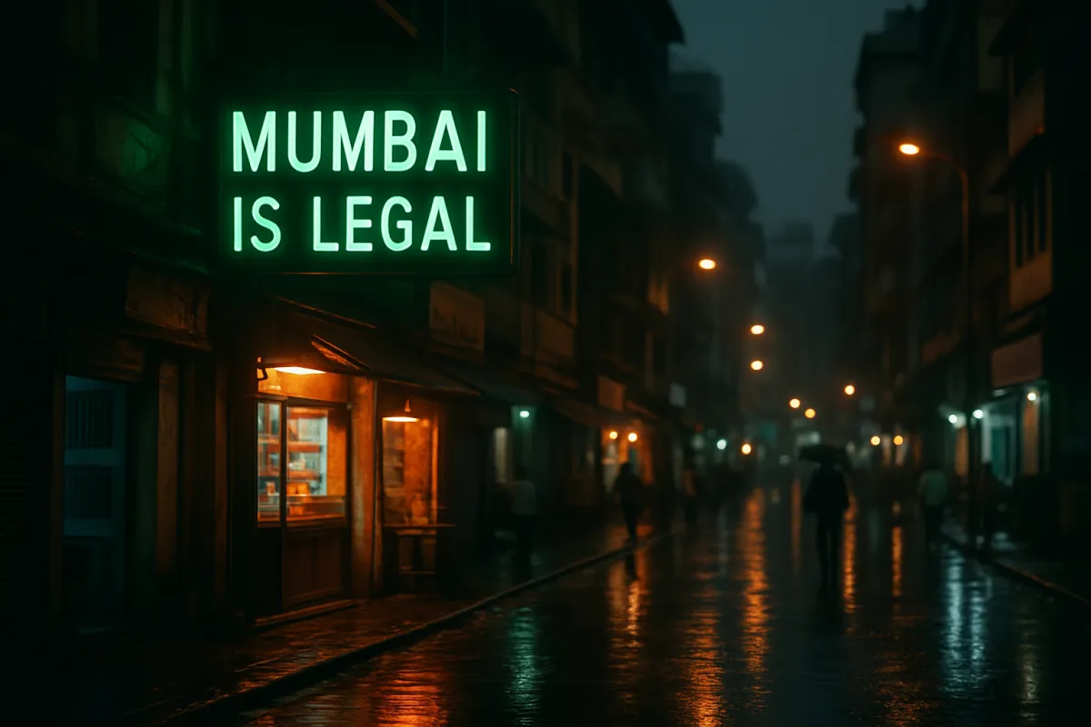 mumbai street scene at night
